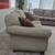 90" Sofa – Neutral Fabric, Distressed Wood Trim, Excellent Condition 6 thumbnail