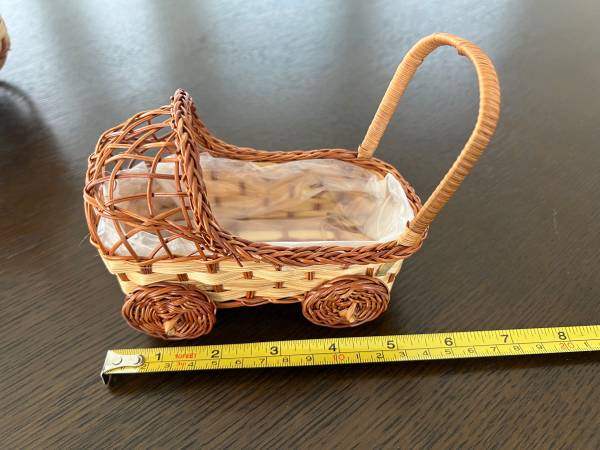 5inch handmade vintage Mini Wicker Baby stroller baby decor gift 1