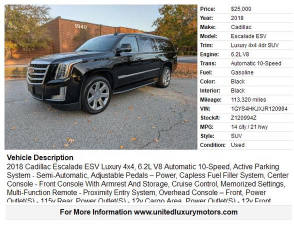 2018 Cadillac Escalade ESV Luxury 4x4 - $25,000 (Stone Mountain)63620911479299121