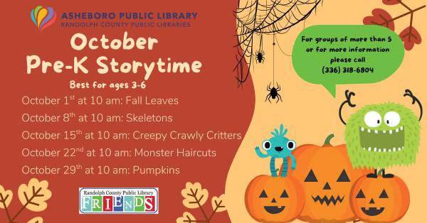 Wednesday Pre-K Storytime--Oct. 1st 1