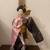 Japanese Geisha doll  wearing a pink  floral kimono with a golden fan 6 thumbnail
