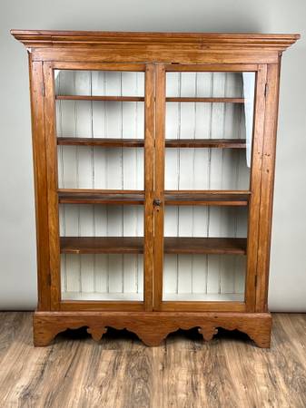 Antique Country Pine Glass Door Book Case Probably Pennsylvania or Vir 1