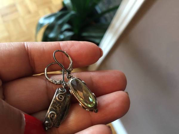 Vintage Sterling Silver drop Earrings with Green Stones 1