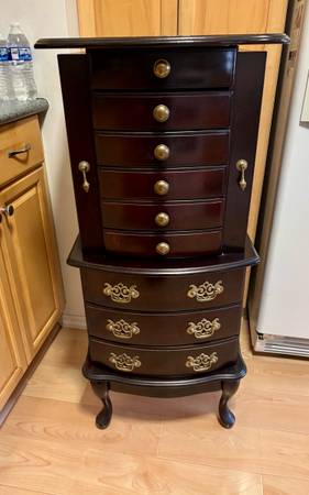 Vintage Cherrywood Large Jewelry Armoire 1