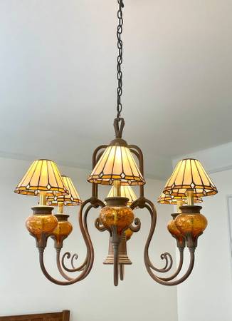 6-Light Chandelier Amber Glass W 1