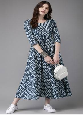 Anouk Women Blue Printed A-Line Kurta 1