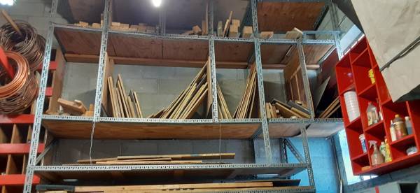 Assorted wood pieces and 3' x 8'  table 1