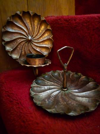 Vintage Copper Tray and Candle Holder 1
