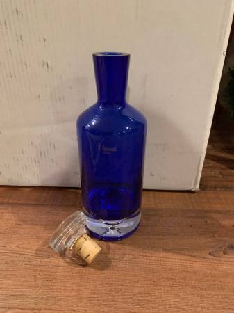 12" Tall Royal Blue Thick Glass Decanter with Glass/Cork Top 1