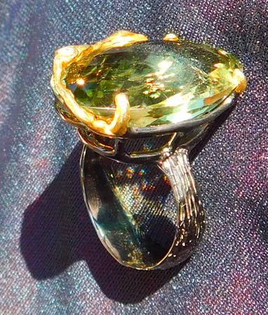 Natural Prasiolite 34ct ring, silver, gold Size 8.5 One of kind 1