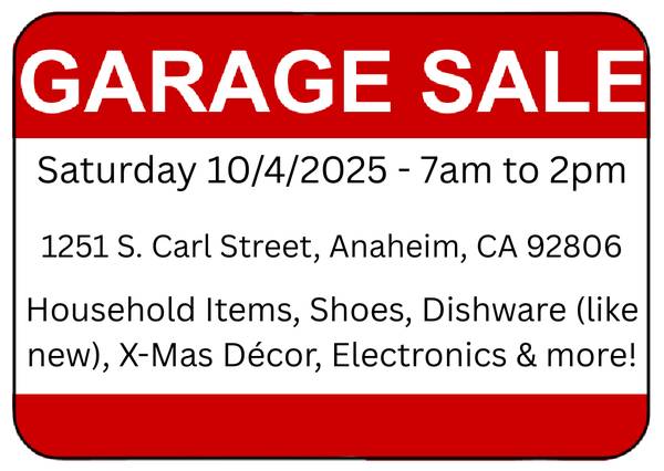 Garage Sale - Anaheim - October 4th 1
