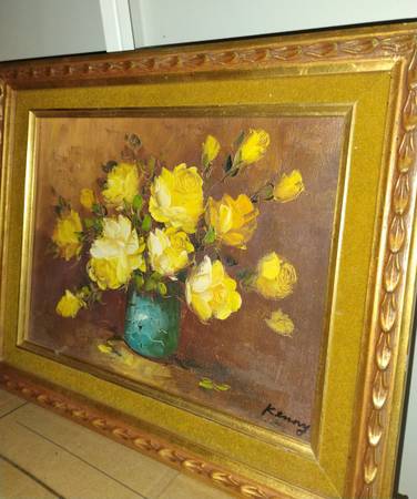 Floral Art Yellow Signed Oil Painting 1