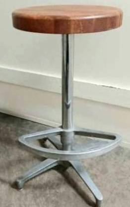 Vintage MCM industrial metal swivel stool w/ butcher block wood top 1