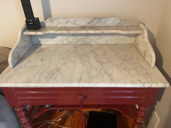 French Pitch Pine and Marble Vanity 1