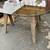 TABLE - VINTAGE WOOD SAW HORSE BASE TABLE w/ GLASS TOP 1 thumbnail
