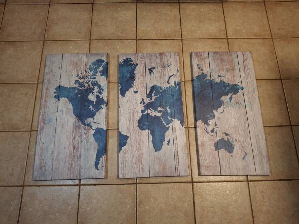 World Map Canvas Print Triptych 1