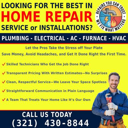 ✅✅PLUMBER -- ELECTRICIAN -- SOLVING YOUR REPAIR LIST FAST -- AC REPAIR 1