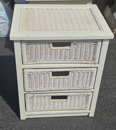 White Wood Rattan Wicker 3 Drawer Storage Cabinet Closet Chest Side End Table Ni 1