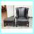 Vintage Chippendale Style Black Leather Arm Chair + Ottoman, Set 2 thumbnail