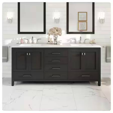 78” Aberdeen Double Sink Bathroom Vanity with Carrara Quartz Top - NEW 1