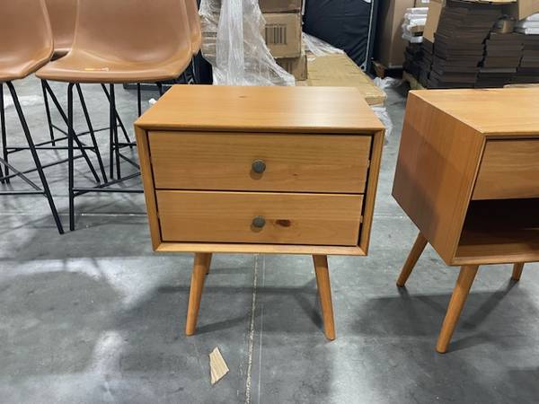 Mid-Century Solid Wood Nightstand Collection Caramel 2 Drawer 1