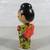 Japanese Kokeshi Wooden Doll With Silk & Cotton Floral Kimono 6 3/4" 4 thumbnail