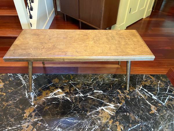 Mid-century bench style coffee table solid wood with removable legs . 1