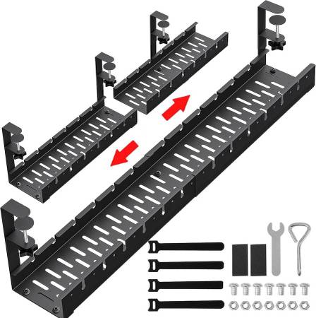 31Inch Extendable Under Desk Cable Management Tray, Metal Cable Manage 1