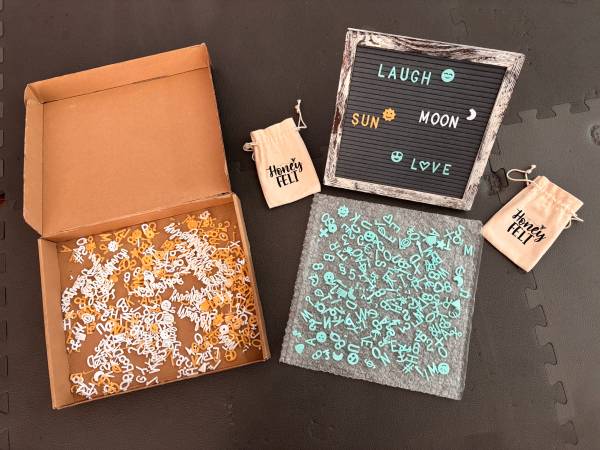 Grey Felt Letter Board Set with letters, numbers and emoji's 1
