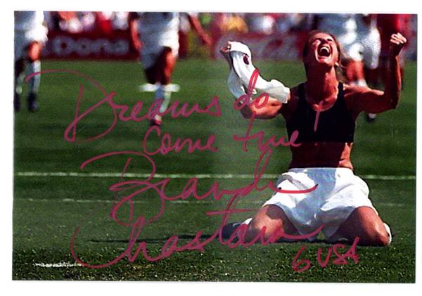 AUTO Brandi Chastain 4x6 USA Soccer World Cup Game Winning Goal Moment 1