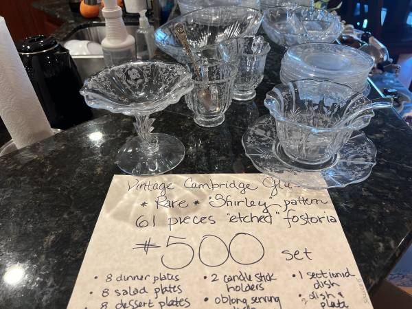 Reducing Perfect Wedding Gift! Cambridge Crystal Dinnerware Shirley pattern RARE 1