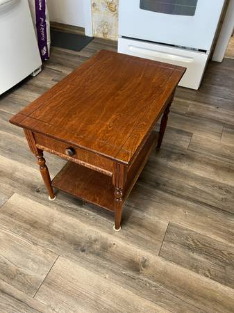 Refinished Wooden Side Table with Drawer 1