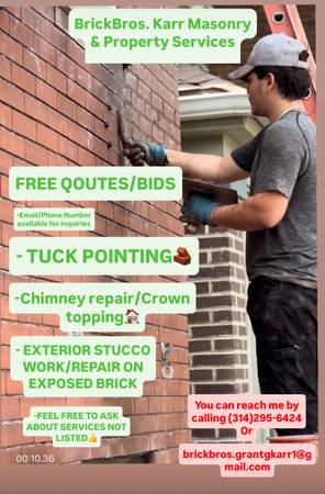 (FREE QOUTES/BIDS) Tuck Pointing, Stucco work, Chimney Repair/Crown top, Misc. 1