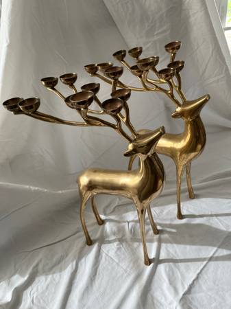 Solid Brass Reindeer Pair 20” tall with 10 candle holders 1