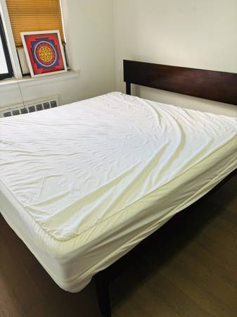 Like-New Mattress, Protective Cover & Hardwood Bed Frame 1
