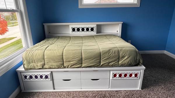 White Bed Frame with Storage 1