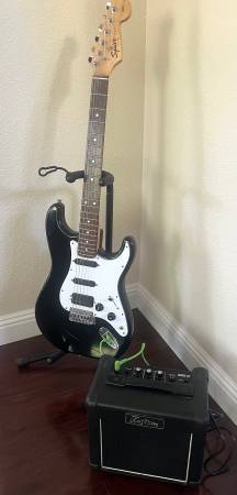 Fender Squire Strat Guitar and Kustom Dart 10 Amp - $140 (Davis)63470824329219120