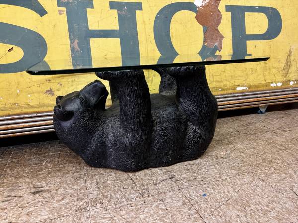 Vintage Bear Cub Coffee Table Side Table Black Bear Glass Top. Solid and heavy.  1