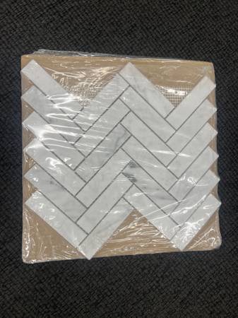 New Carrara & Nero Marquine Herringbone Mosaic Honed Finish 1