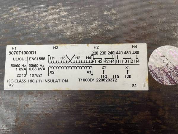 Square D 9070T100D1 Control Transformer 1.0 KVA 1