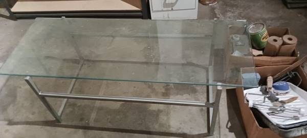 Modernist Industrial Style Glass and Metal  Coffee Table 1