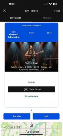 Sierra Hull live in Appleton three GA tickets for Feb 14 1