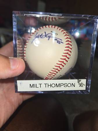 Autographed baseball by former phillie milt Thompson 1