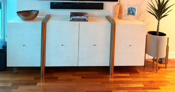Dorset 81" White Lacquered Linen Credenza 1
