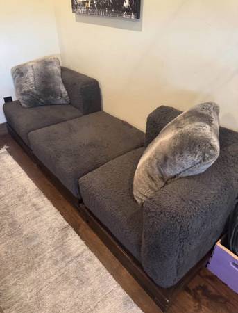 Pottery Barn Modular Deep-Seat Sectional: 2 Arm Chairs + Ottoman, Charcoal Plush 1