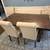 Solid Wood Trestle Dining Table + 4 Upholstered Chairs and Bench 1 thumbnail