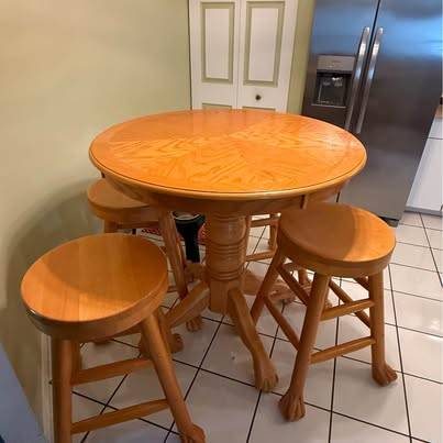 Solid Wood 42" Round Counter-Height Pub Table Dinette Set + 4 Stools 1
