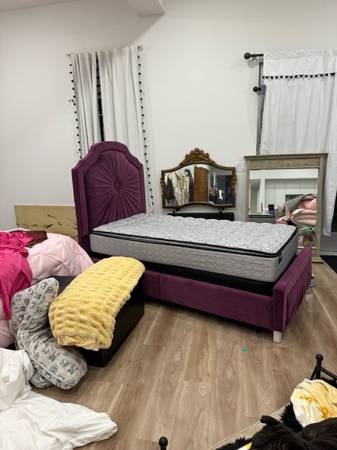 Purple bed and matress plus boxspring 1