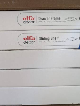 19 Elfa Birch Decor Components (Gliding Shelf, Sliding Drawers) 1