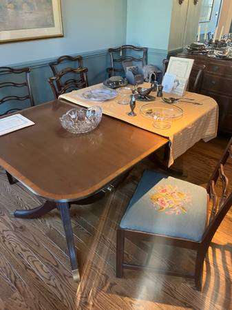 Antique Dining Room Set with 6 needlepoint chairs 1